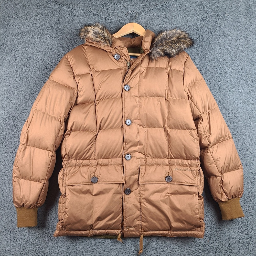 Eddie Bauer Karakoram Parka Mens L Bauer Down Jacket  Faux Fur Hood EB Originals
